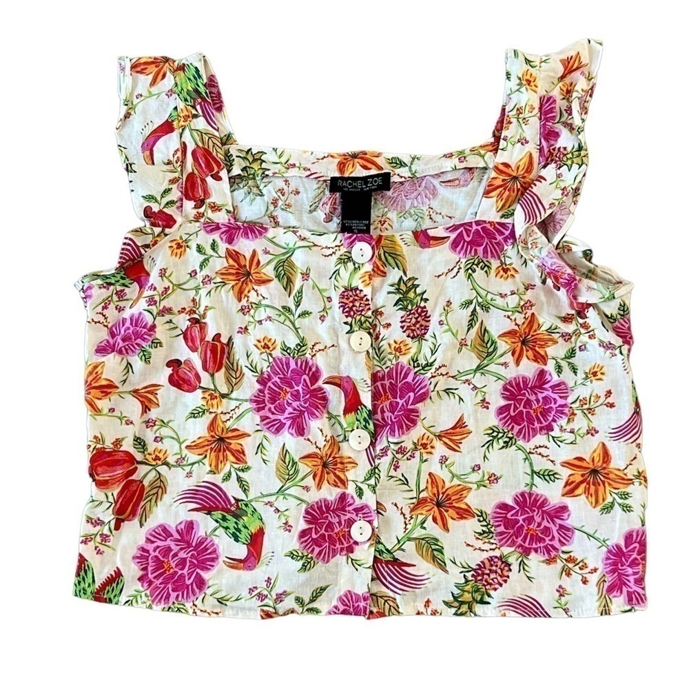 🆕 Rachel Zoe Linen Rayon Blend Ruffle Crop Top